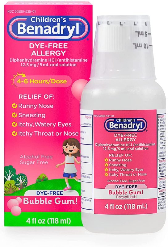 BENADRYL CHILDRENS ALLERGY RELIEF DYE FREE BUBBLE GUM 4 OZ 4 PACK