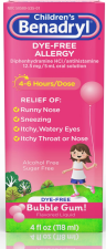 BENADRYL DYE FREE ALLERGY LIQUID BUBBLE GUM 4 OZ 2 PACK CHILDRENS