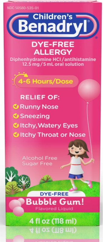BENADRYL DYE FREE ALLERGY LIQUID BUBBLE GUM 4 OZ 2 PACK CHILDRENS