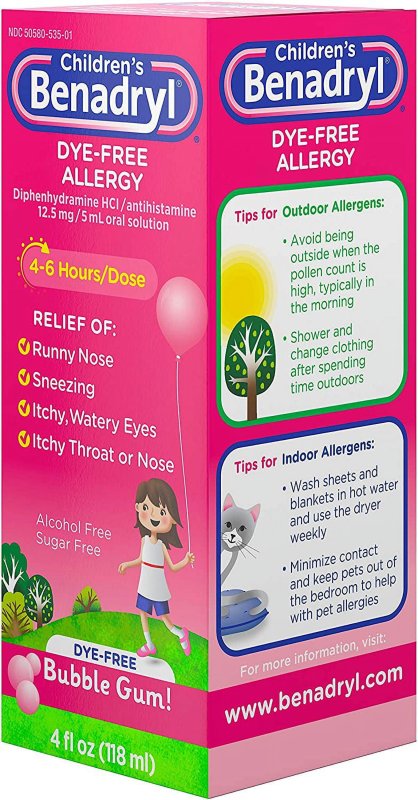 BENADRYL DYE FREE ALLERGY LIQUID BUBBLE GUM 4 OZ 2 PACK CHILDRENS