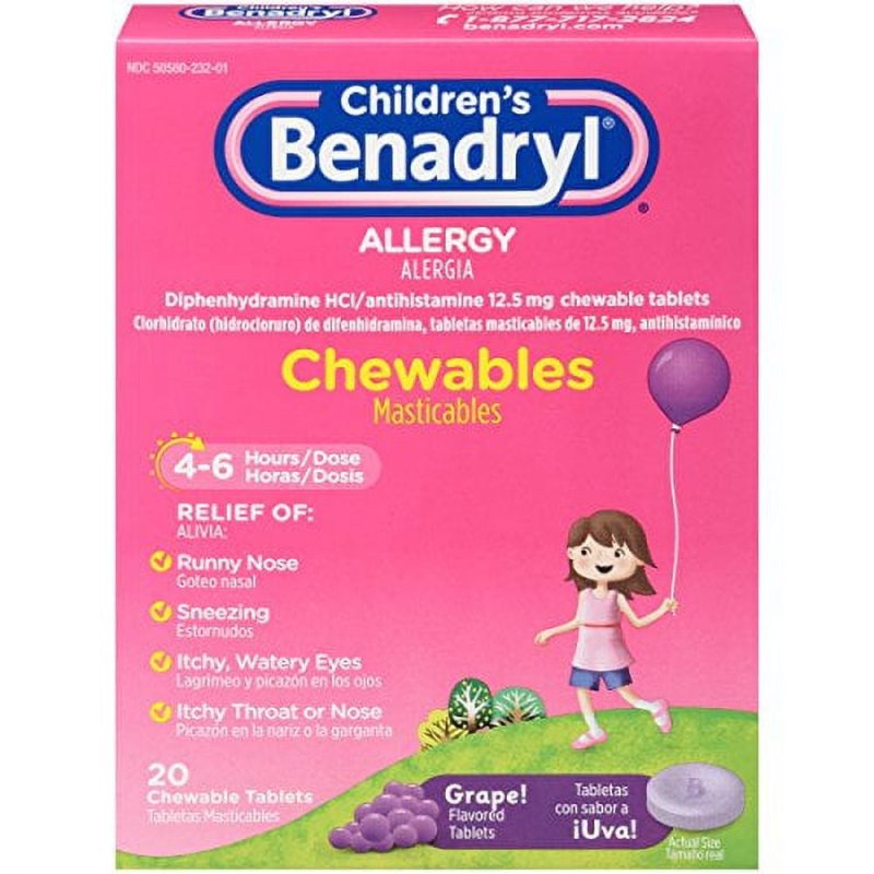 BENADRYL ALLERGY CHEWABLES GRAPE 20 TABLETS FOR KIDS