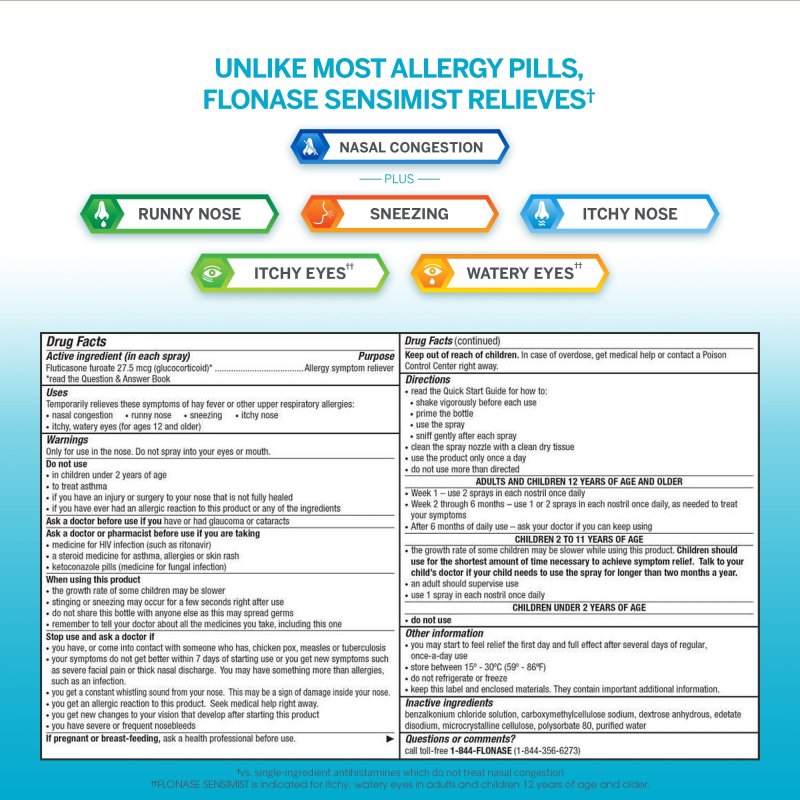 FLONASE SENSIMIST ALLERGY RELIEF NASAL SPRAY NON-DROWSY MEDICINE - 60 SPRAYS