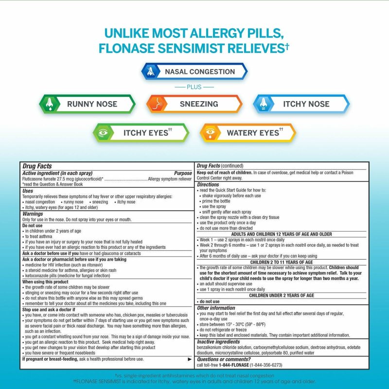 FLONASE SENSIMIST ALLERGY RELIEF SPRAY 60 METERED SPRAYS 1 EA PACK OF 2