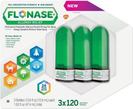 FLONASE ALLERGY RELIEF NASAL SPRAY 120 METERED SPRAYS PACK OF 3 TOTAL 360 SPRAYS
