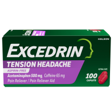 EXCEDRIN TENSION HEADACHE RELIEF CAPLETS WITH ACETAMINOPHEN AND CAFFEINE 100 COUNT