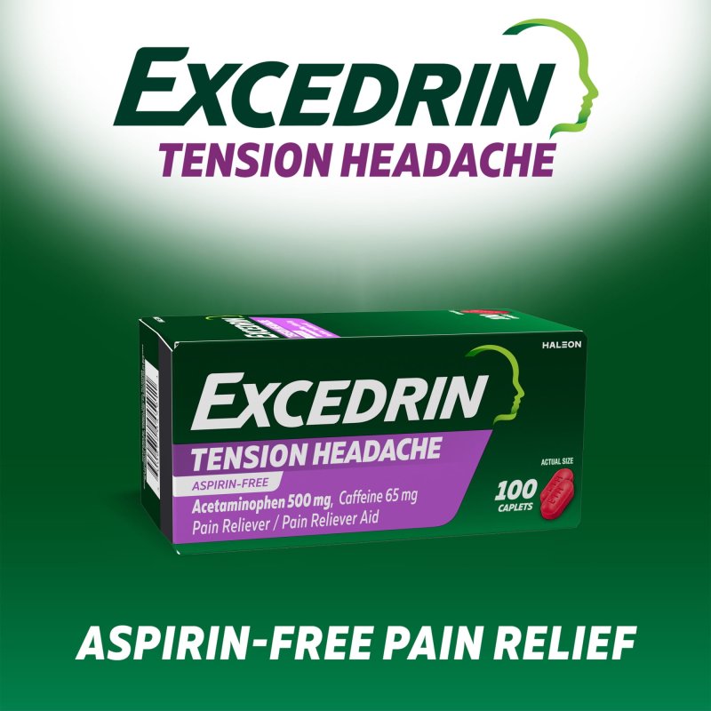 EXCEDRIN TENSION HEADACHE RELIEF CAPLETS WITH ACETAMINOPHEN AND CAFFEINE 100 COUNT