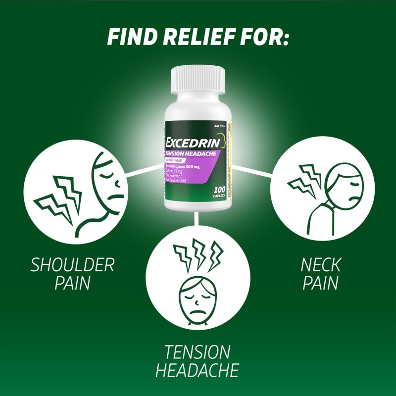 EXCEDRIN TENSION HEADACHE RELIEF CAPLETS WITH ACETAMINOPHEN AND CAFFEINE 100 COUNT