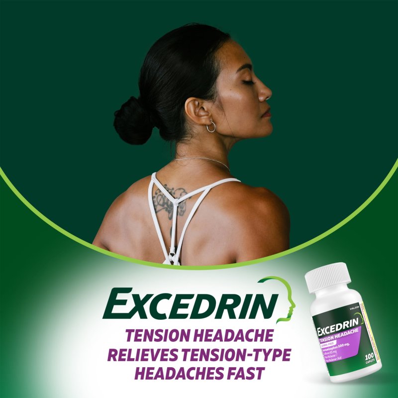 EXCEDRIN TENSION HEADACHE RELIEF CAPLETS WITH ACETAMINOPHEN AND CAFFEINE 100 COUNT