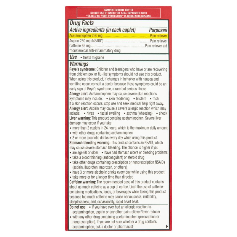 EXCEDRIN MIGRAINE CAPLETS FOR PAIN RELIEF 125 COUNT