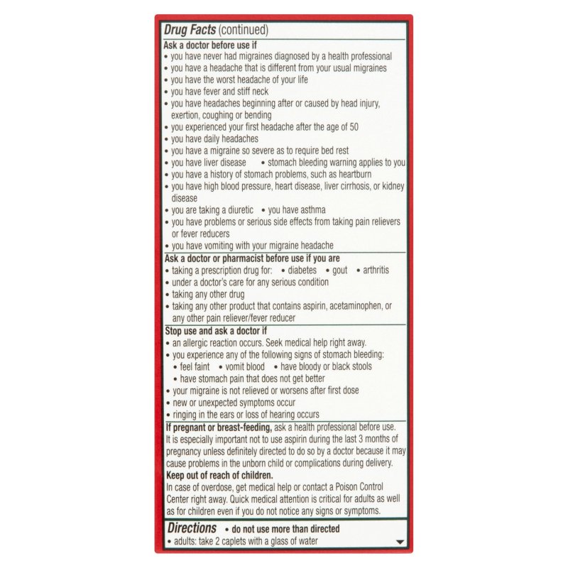 EXCEDRIN MIGRAINE CAPLETS FOR PAIN RELIEF 125 COUNT