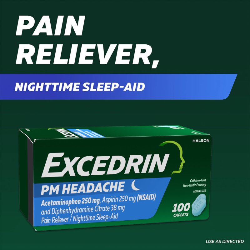 EXCEDRIN PM HEADACHE MEDICINE SLEEP AID ACETAMINOPHEN ASPIRIN CAPLETS 24 COUNT
