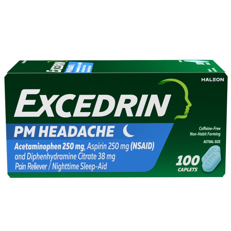 EXCEDRIN PM PAIN RELIEVER NIGHTTIME SLEEP AID CAPLETS HEADACHE RELIEF 100 COUNT