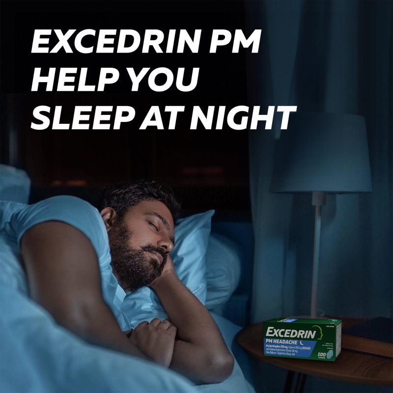 EXCEDRIN PM PAIN RELIEVER NIGHTTIME SLEEP AID CAPLETS HEADACHE RELIEF 100 COUNT