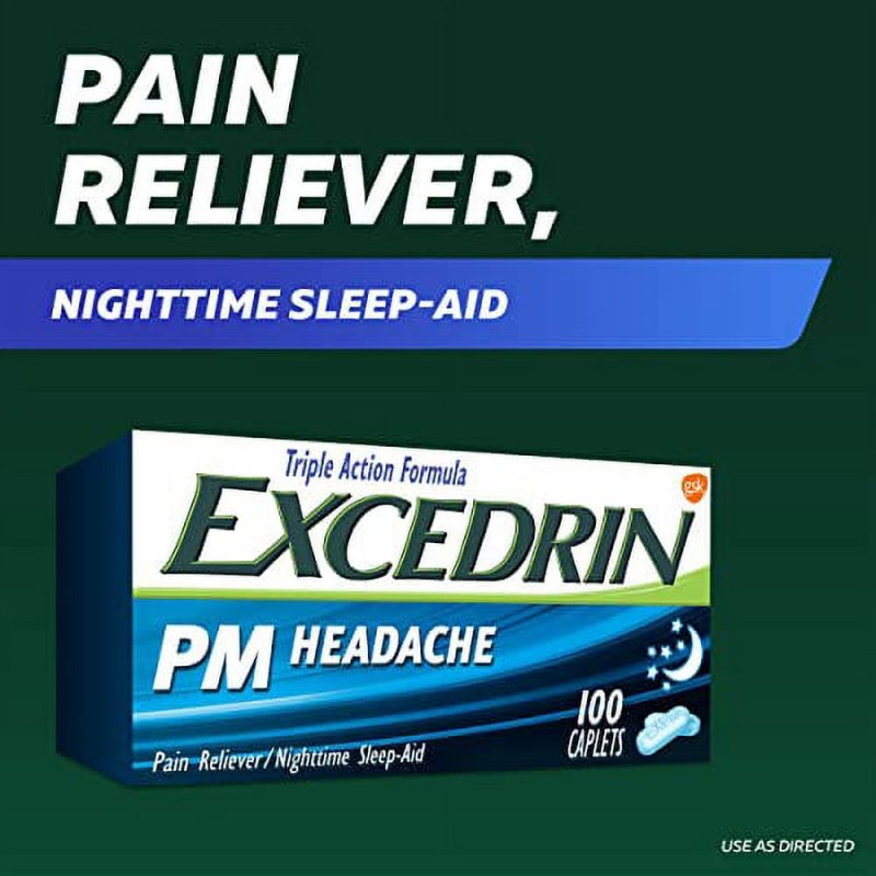 EXCEDRIN PM SLEEP AID CAPLETS FOR NIGHTTIME HEADACHES AND SLEEPLESSNESS - 100 COUNT