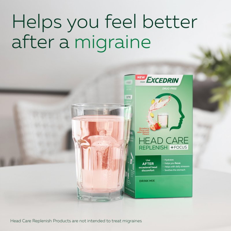 EXCEDRIN HEAD CARE REPLENISH FOCUS DRINK MIX - 16 PACKETS FOR HEAD HEALTH SUPPORT