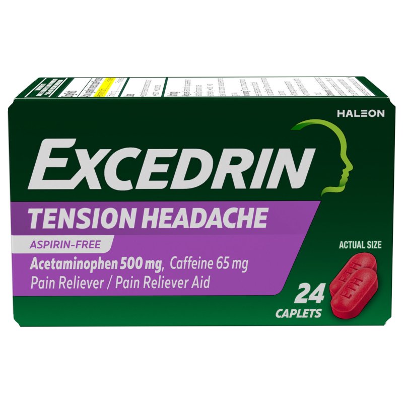 EXCEDRIN TENSION HEADACHE RELIEF CAPLETS WITH ACETAMINOPHEN AND CAFFEINE - 24 COUNT