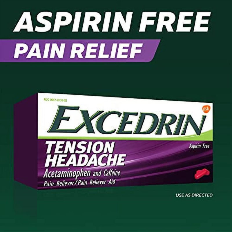 EXCEDRIN TENSION HEADACHE RELIEF CAPLETS NON-ASPIRIN HEAD NECK SHOULDER PAIN 100 COUNT
