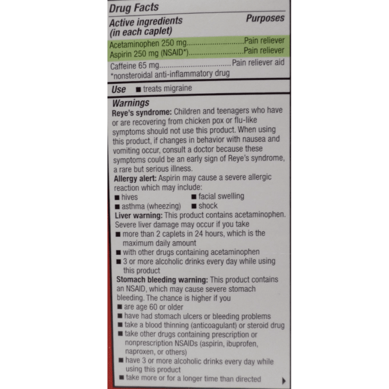 EXCEDRIN MIGRAINE PAIN RELIEF CAPLETS 24 COUNT PACK OF 2
