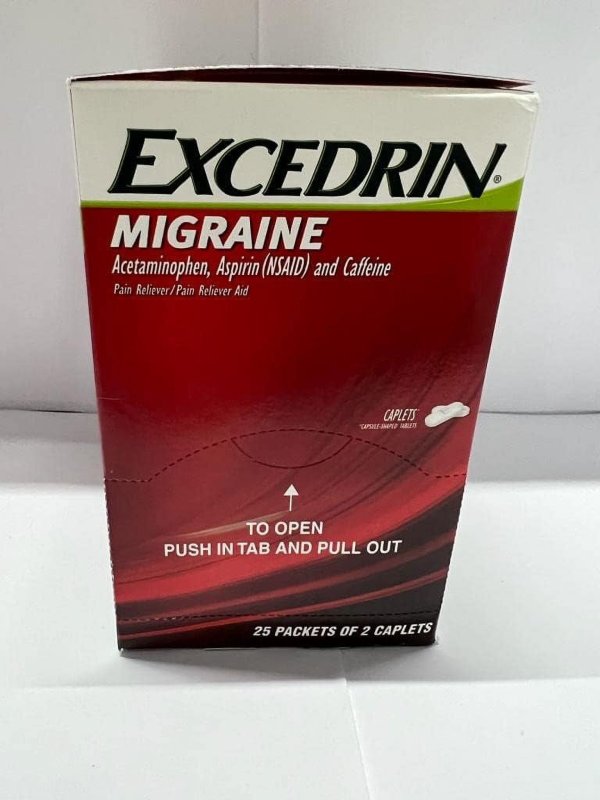 EXCEDRIN MIGRAINE CAPLETS 25 PACKETS OF 2 DISPLAY BOX
