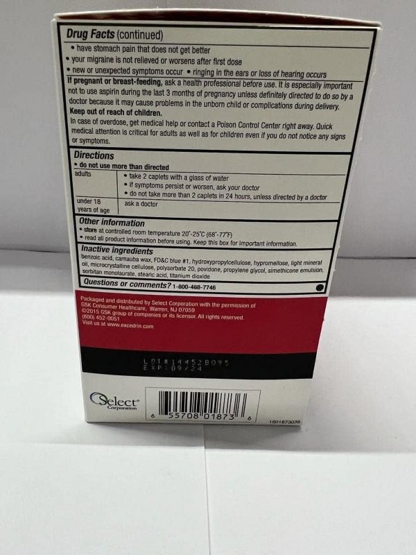 EXCEDRIN MIGRAINE CAPLETS 25 PACKETS OF 2 DISPLAY BOX