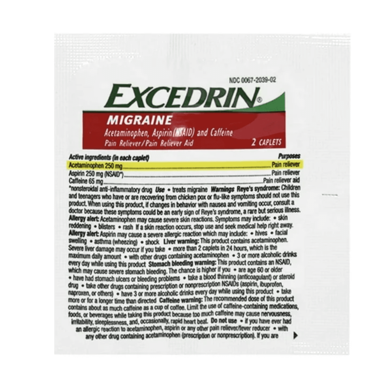 EXCEDRIN MIGRAINE CAPLETS 2 PACK X 25, 50 TABLETS TOTAL COUNT FOR FAST RELIEF