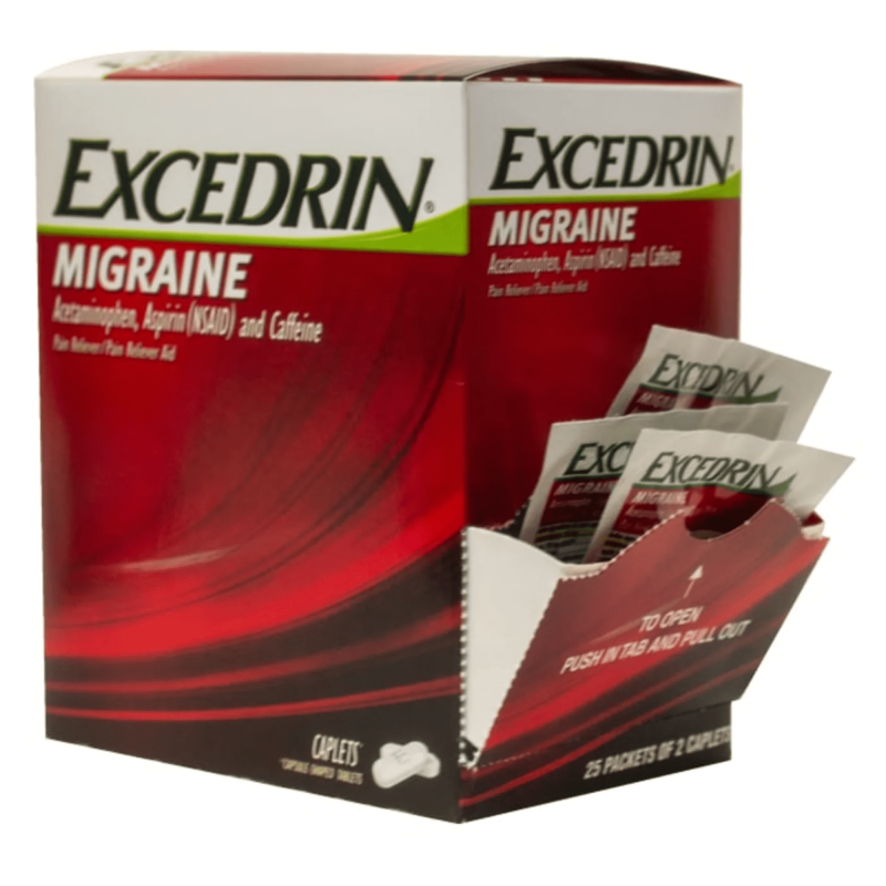 EXCEDRIN MIGRAINE CAPLETS 2 PACK X 25, 50 TABLETS TOTAL COUNT FOR FAST RELIEF