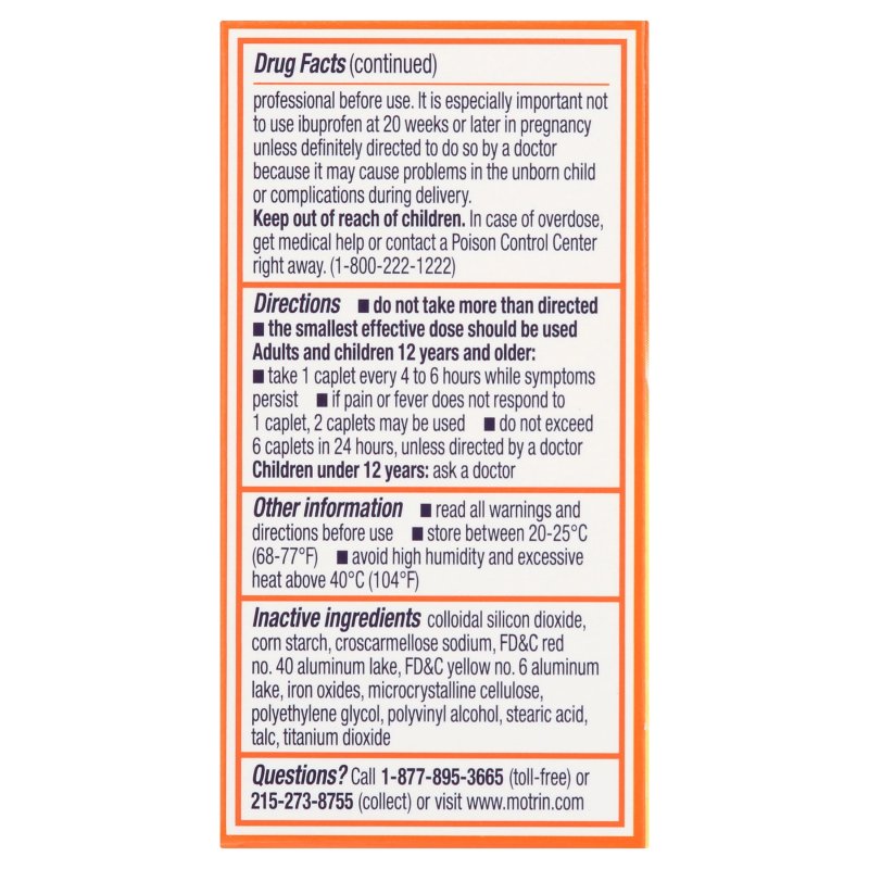 MOTRIN IB IBUPROFEN 200MG TABLETS PAIN FEVER RELIEF 50 COUNT