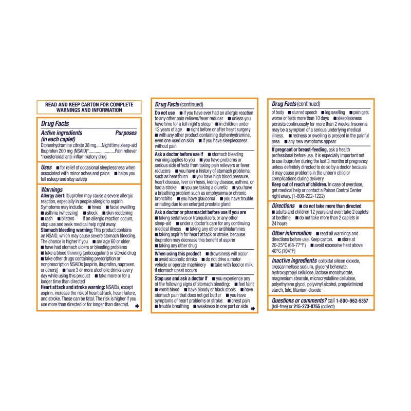 MOTRIN PM CAPLETS 200 MG IBUPROFEN 38 MG SLEEP AID BULK 80 CT