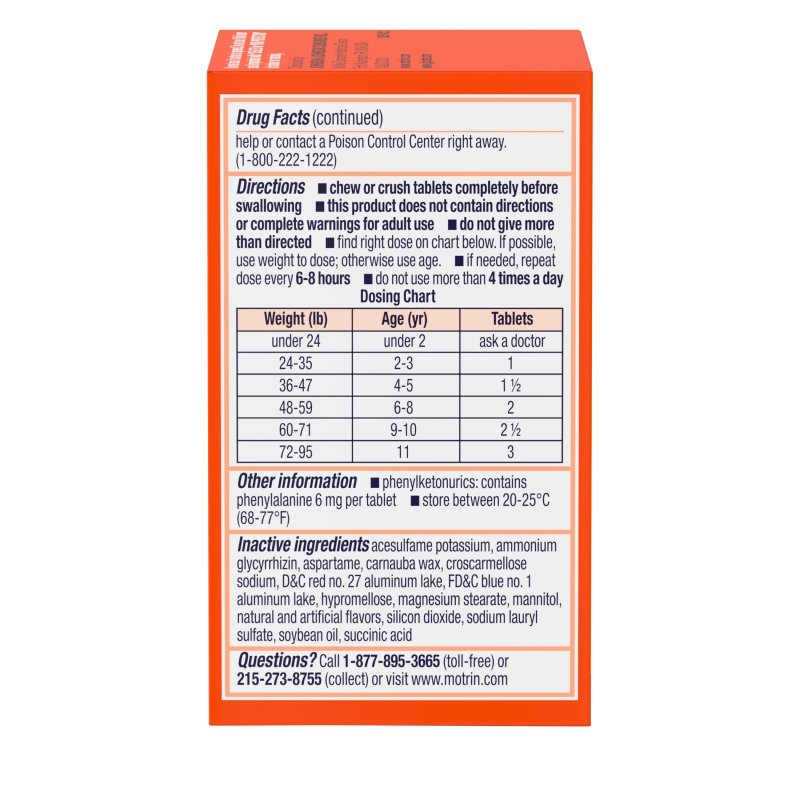 MOTRIN IBUPROFEN CHEWABLE TABLETS GRAPE FLAVOR 24 COUNT CHILDRENS