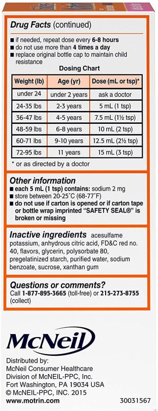 MOTRIN CHILDRENS PAIN REDUCER LIQUID BUBBLE GUM FLAVOR