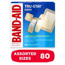 BAND-AID BRAND TRU-STAY SHEER ADHESIVE BANDAGES ASSORTED 80 COUNT