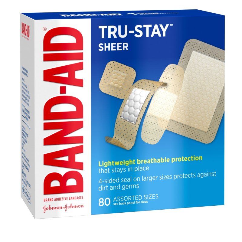 BAND-AID BRAND TRU-STAY SHEER ADHESIVE BANDAGES ASSORTED 80 COUNT