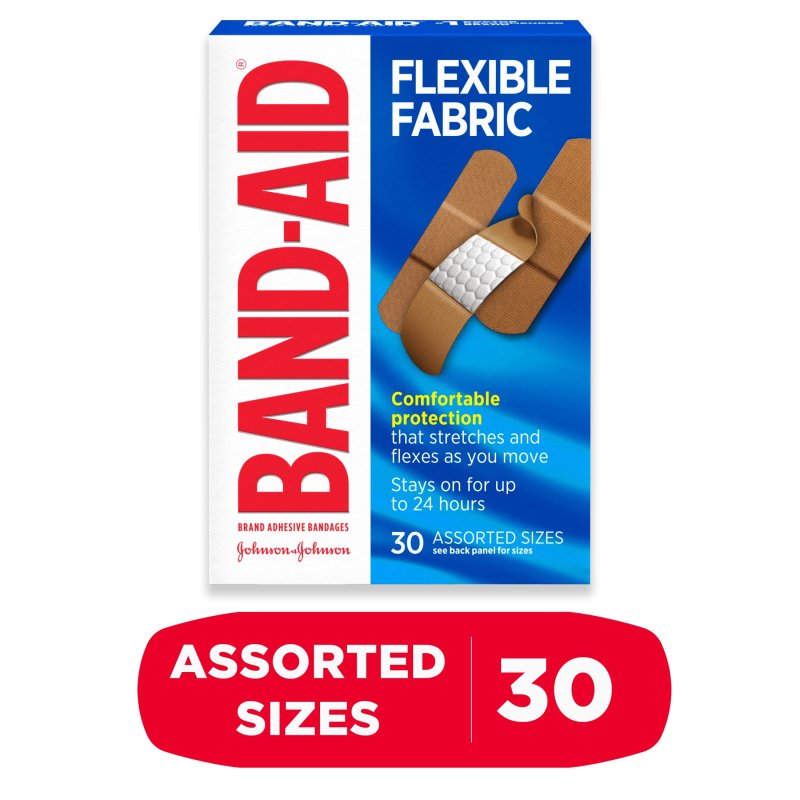 BAND-AID BRAND FLEXIBLE FABRIC ADHESIVE BANDAGES ASSORTED 30 COUNT