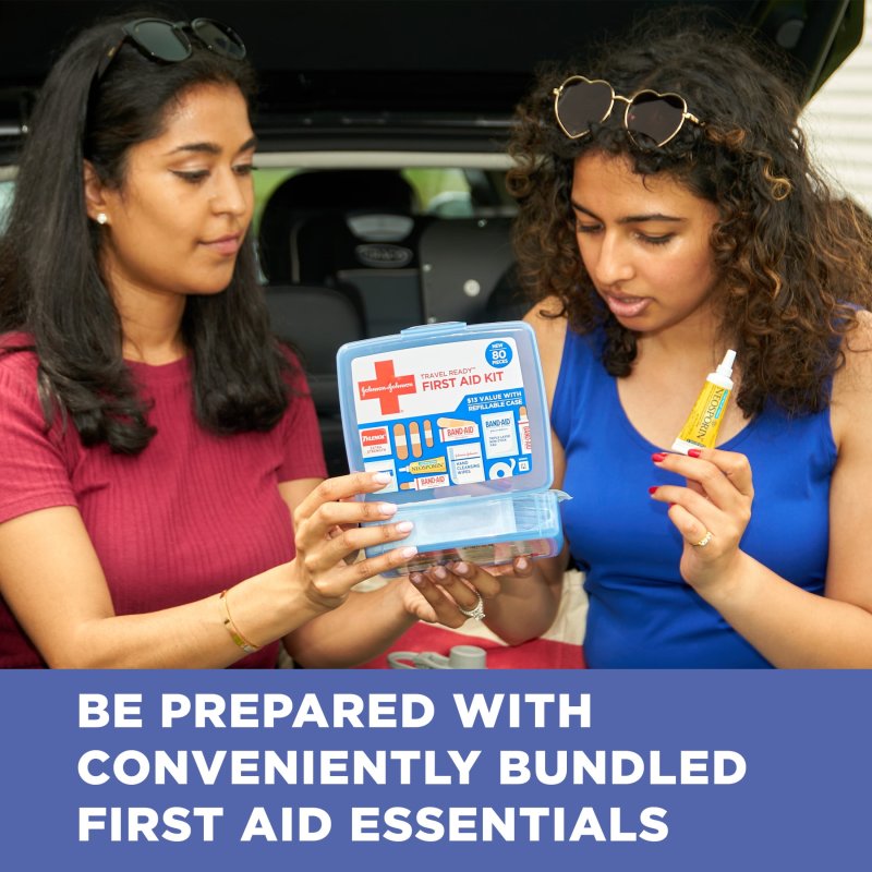 BAND AID TRAVEL READY PORTABLE EMERGENCY FIRST AID KIT WITH 80 PIECES