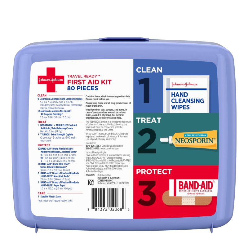 BAND AID TRAVEL READY PORTABLE EMERGENCY FIRST AID KIT WITH 80 PIECES
