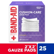 BAND-AID SMALL CUSHION CARE THICK GAUZE PADS 2X2 INCHES 25 COUNT