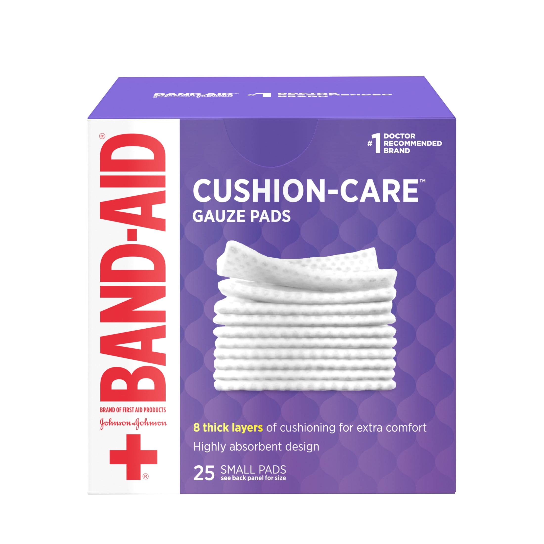 BAND-AID SMALL CUSHION CARE THICK GAUZE PADS 2X2 INCHES 25 COUNT