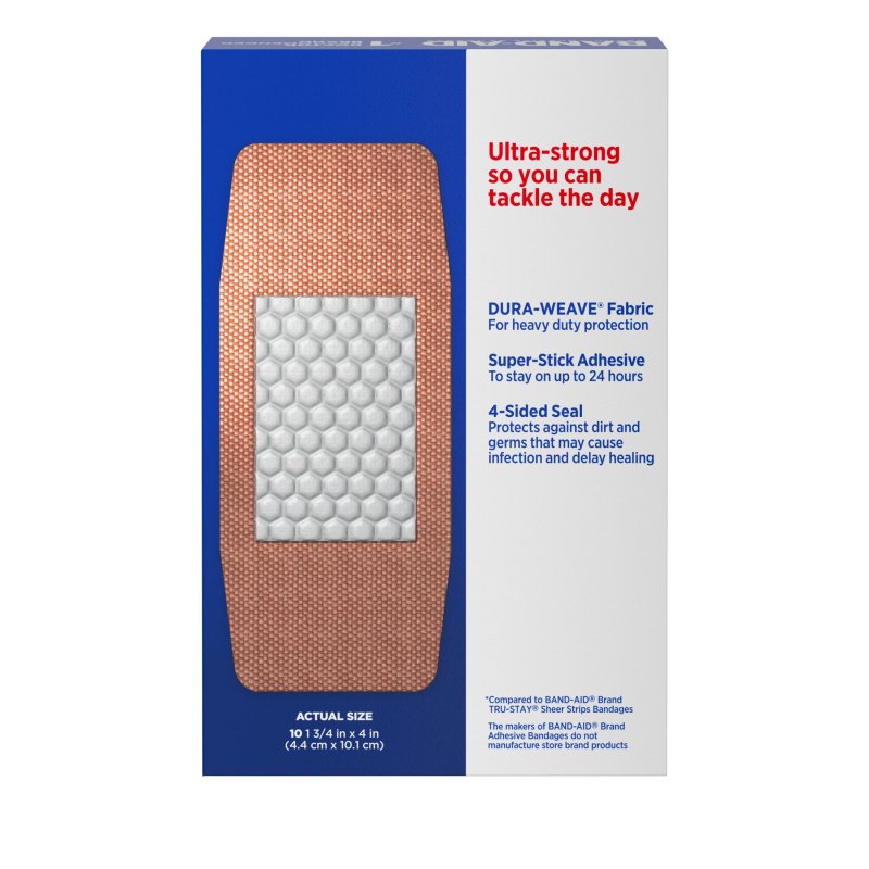 BAND-AID BRAND TOUGH STRIPS ADHESIVE WOUND BANDAGE EXTRA LARGE 10 CT PACK OF 3