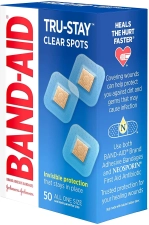 BAND-AID ADHESIVE CLEAR SPOTS BANDAGES 50 COUNT EACH SIZE ALL ONE