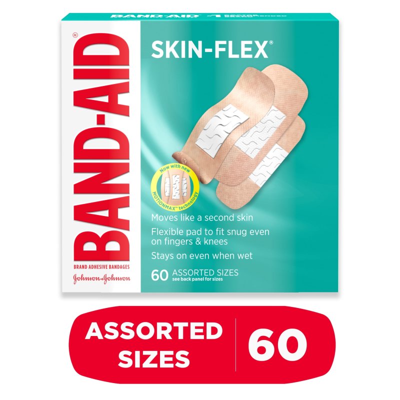BAND AID BRAND SKIN FLEX ADHESIVE BANDAGES ASSORTED SIZES 60 COUNT