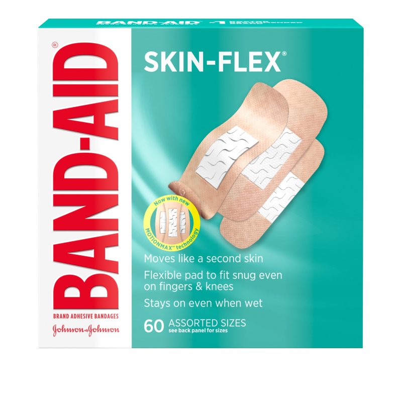 BAND AID BRAND SKIN FLEX ADHESIVE BANDAGES ASSORTED SIZES 60 COUNT