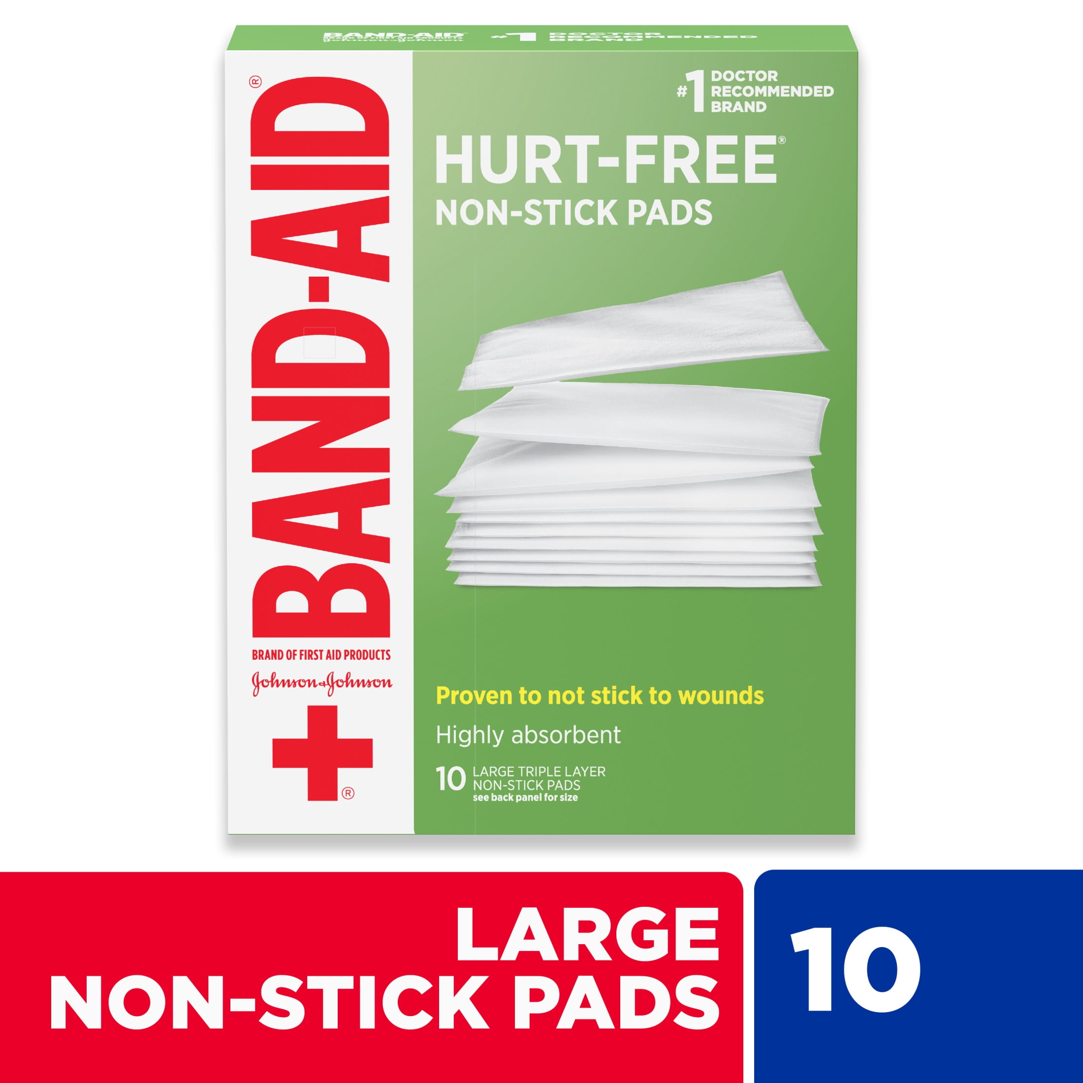 BAND-AID BRAND HURT FREE NON STICK PADS LARGE 3 IN X 4 IN 10 CT