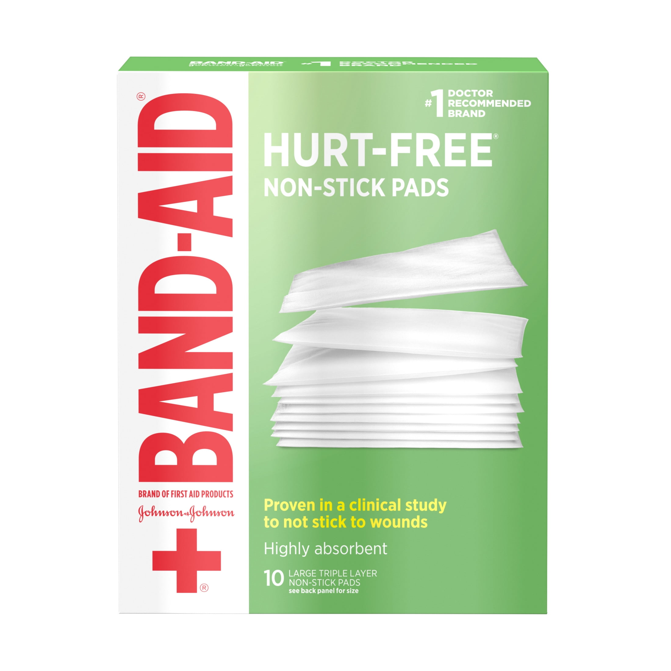 BAND-AID BRAND HURT FREE NON STICK PADS LARGE 3 IN X 4 IN 10 CT