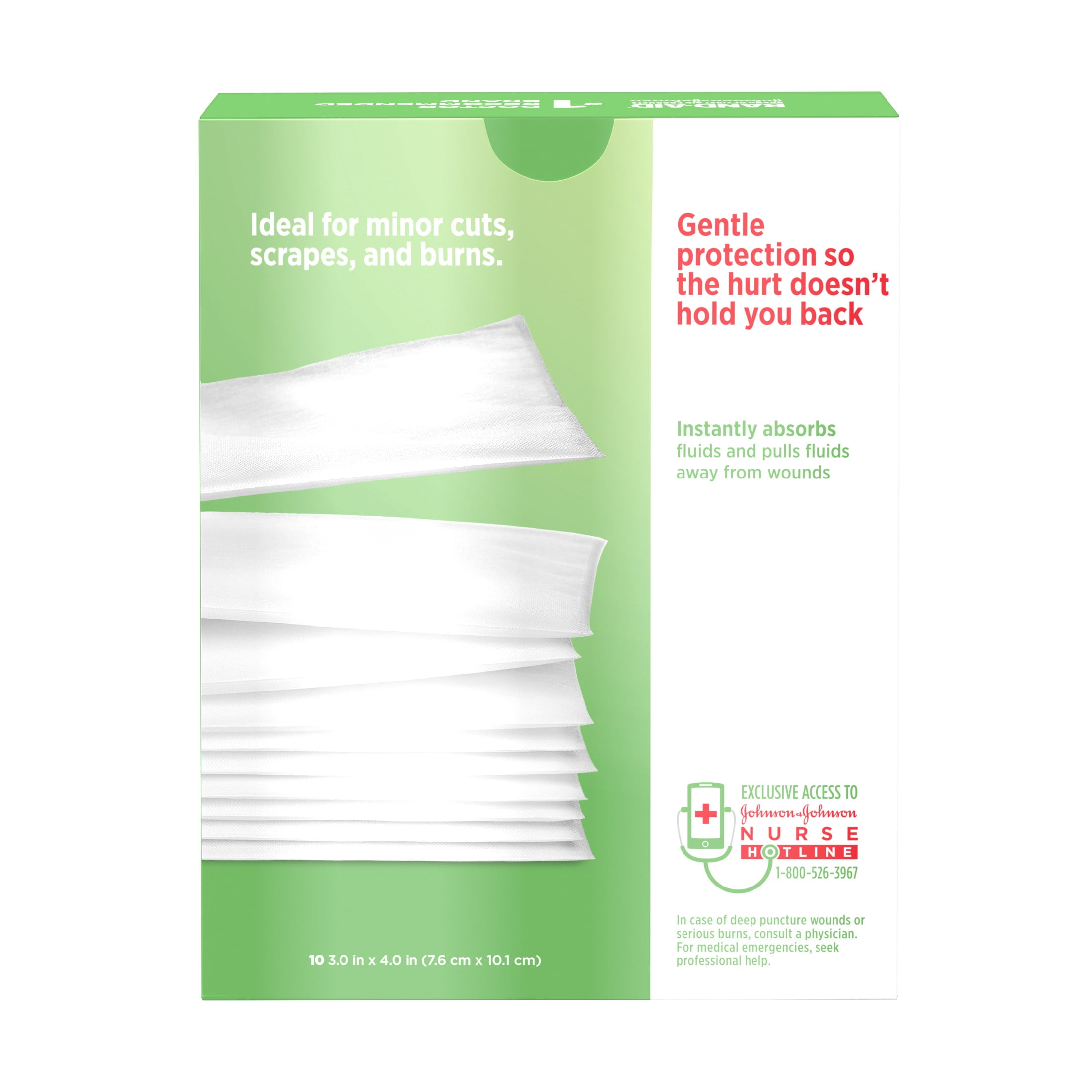 BAND-AID BRAND HURT FREE NON STICK PADS LARGE 3 IN X 4 IN 10 CT