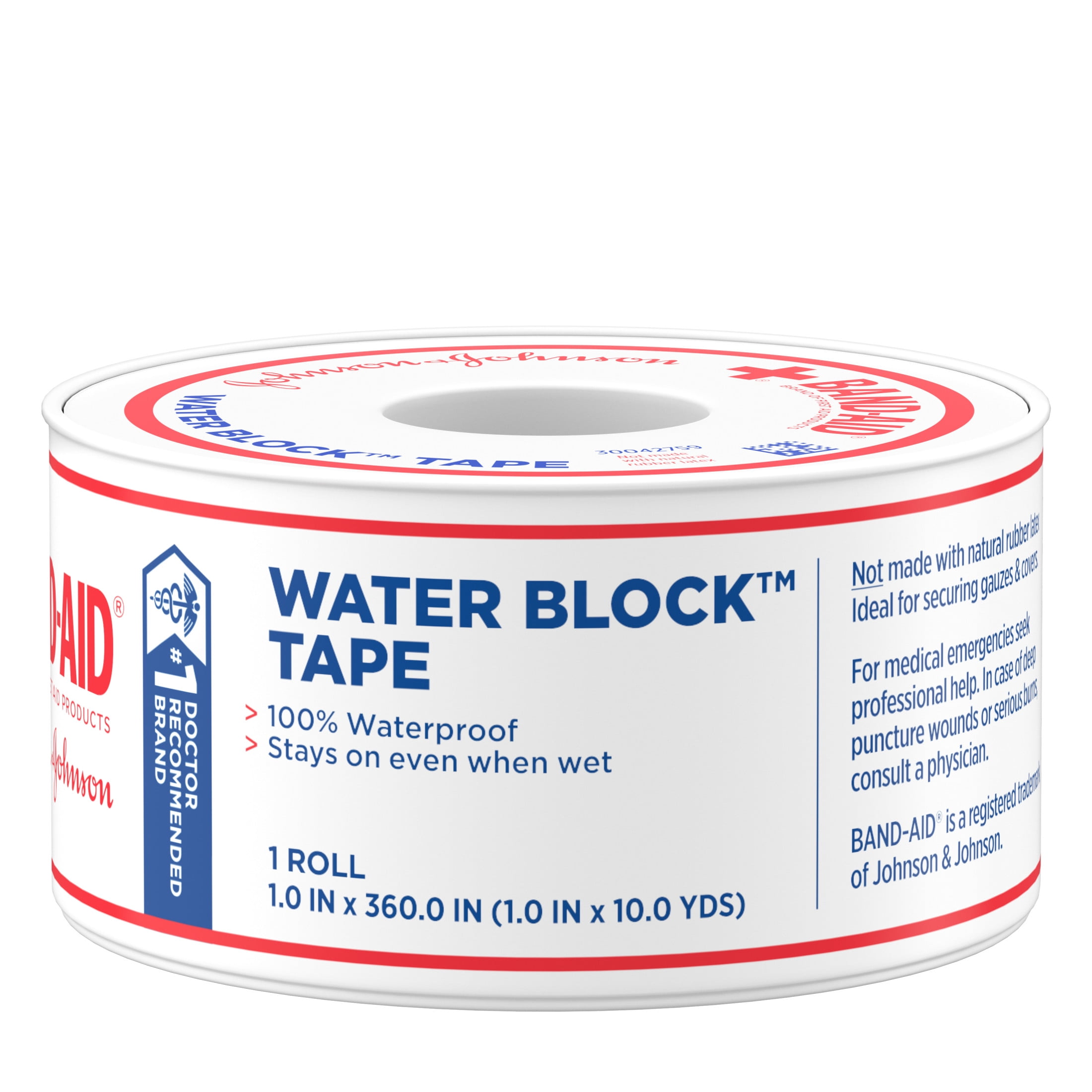 BAND-AID BRAND WATERPROOF ADHESIVE TAPE ROLL 1 IN X 10 YD