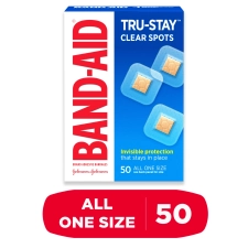 BAND-AID BRAND TRU-STAY CLEAR SPOTS SQUARE BANDAGES ONE SIZE 50 COUNT