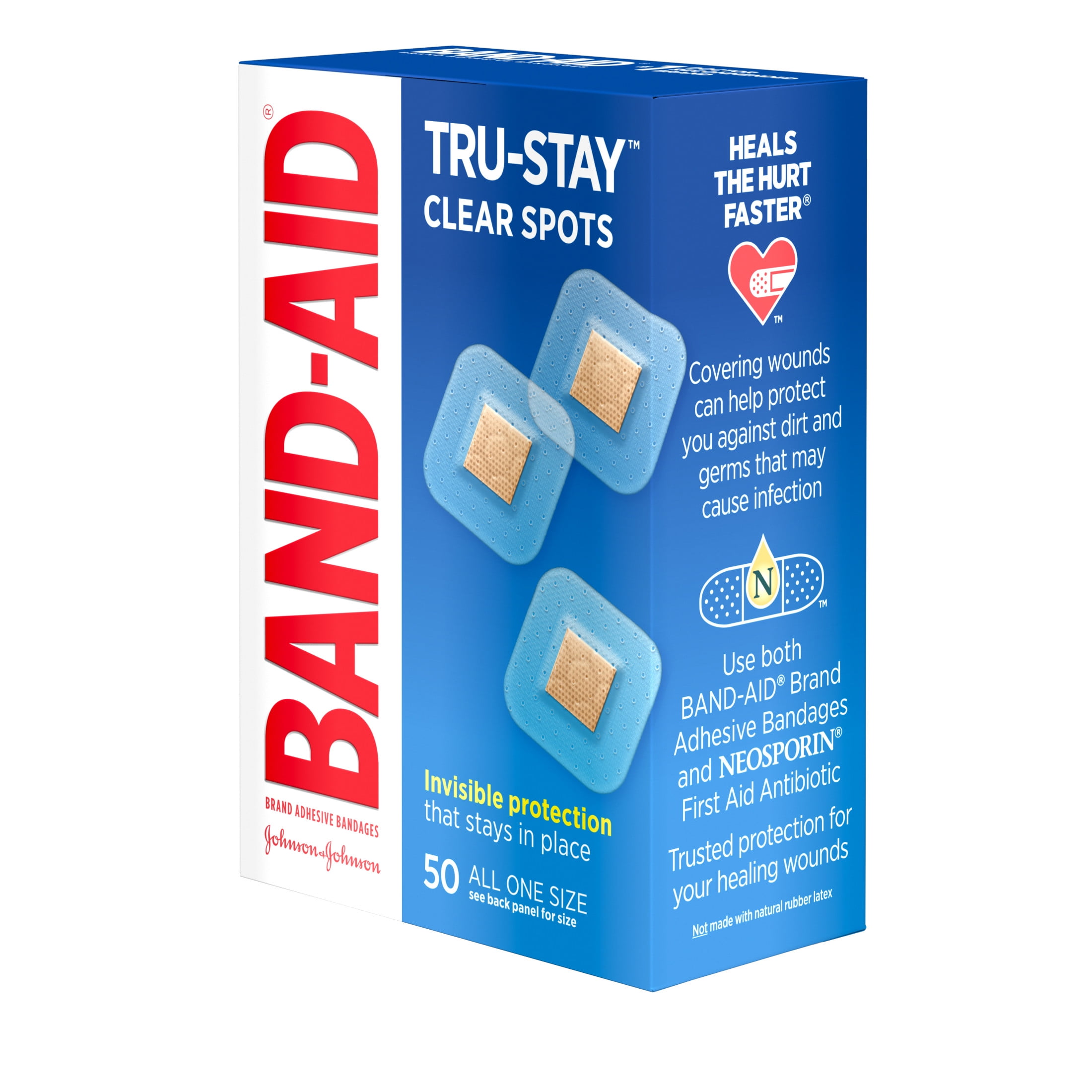 BAND-AID BRAND TRU-STAY CLEAR SPOTS SQUARE BANDAGES ONE SIZE 50 COUNT