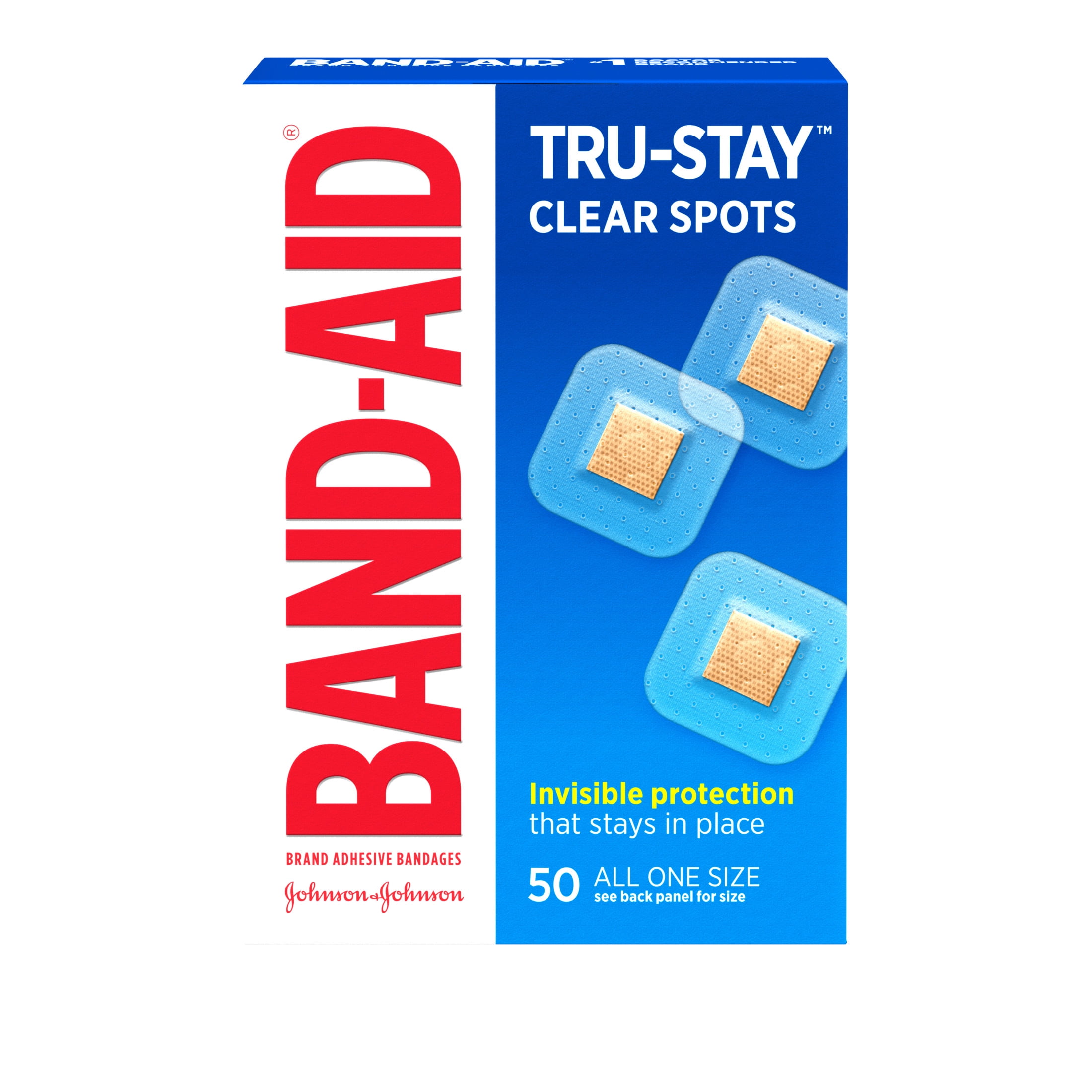 BAND-AID BRAND TRU-STAY CLEAR SPOTS SQUARE BANDAGES ONE SIZE 50 COUNT