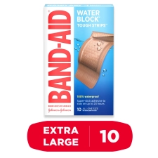 BAND-AID BRAND WATER BLOCK TOUGH STRIPS BANDAGES EXTRA LARGE 10 COUNT