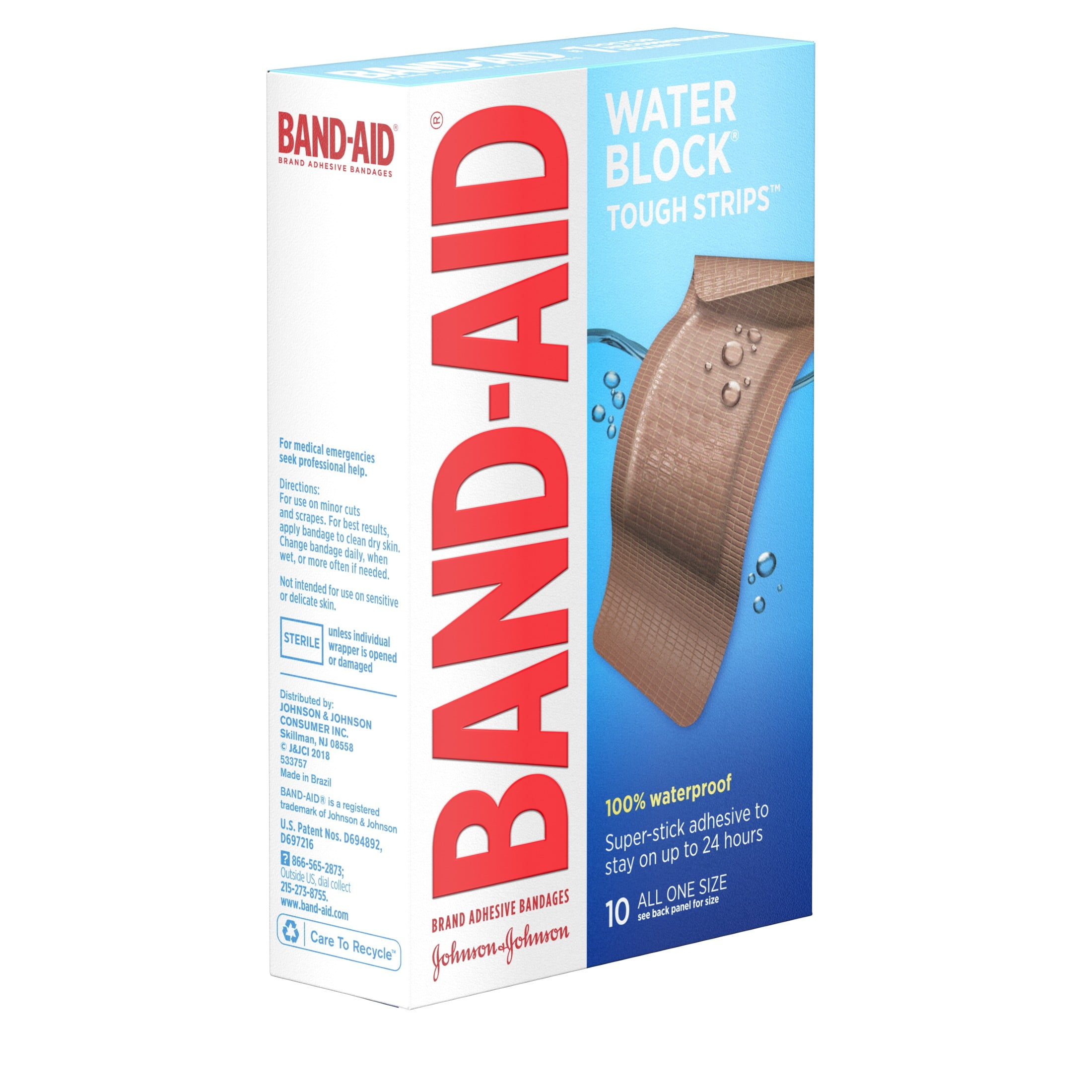 BAND-AID BRAND WATER BLOCK TOUGH STRIPS BANDAGES EXTRA LARGE 10 COUNT